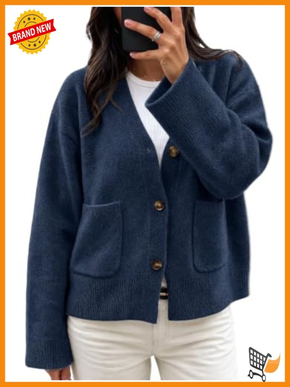 Oversized V Neck Cardigan Sweater with Large Pockets